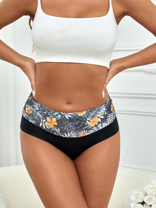 Women's Colorblock & Tropical Print Boyshorts, Soft Comfy Breathable Seamless Panty for Daily Wear, Ladies Underwear for All Seasons