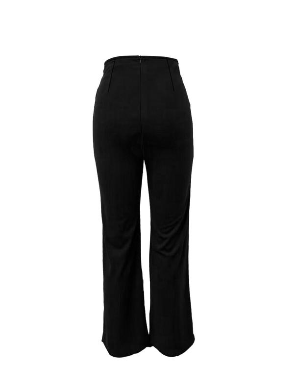 Women's Plain Fake Buttons High Waist Pants, Elegant Fashion Casual Wide Leg Trousers for Daily Outdoor Wear, Ladies Bottoms for All Seasons