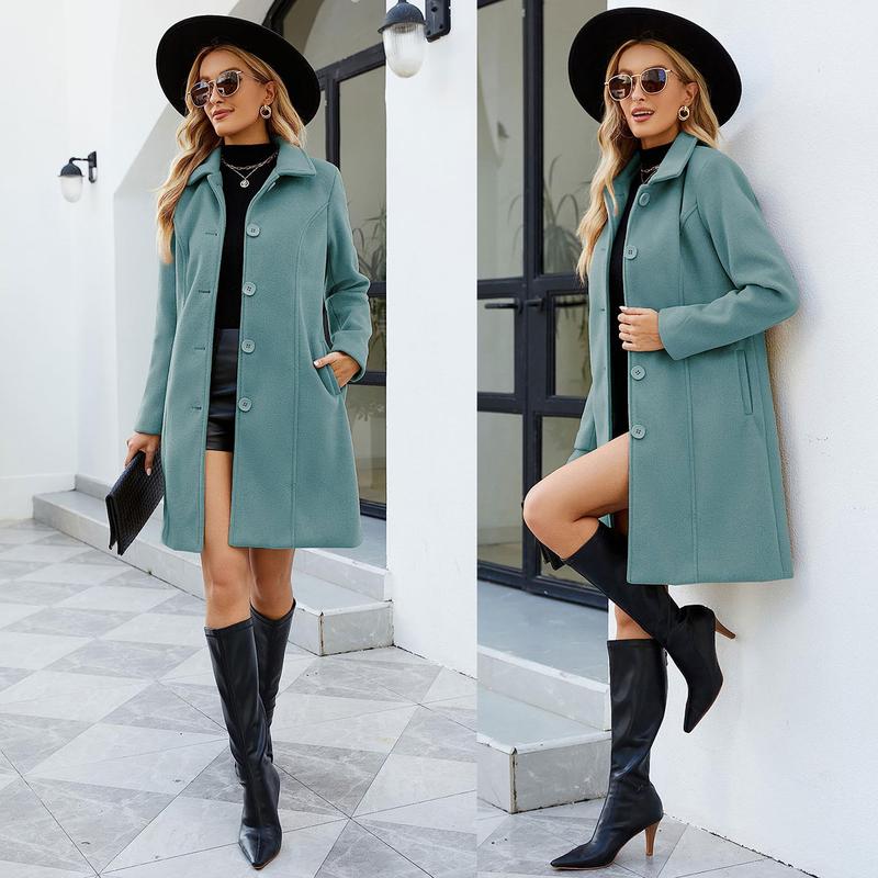 SCUSTY Womens Coat Overcoat Single Breasted Winter Coat Elegant Dress Coat with Pockets