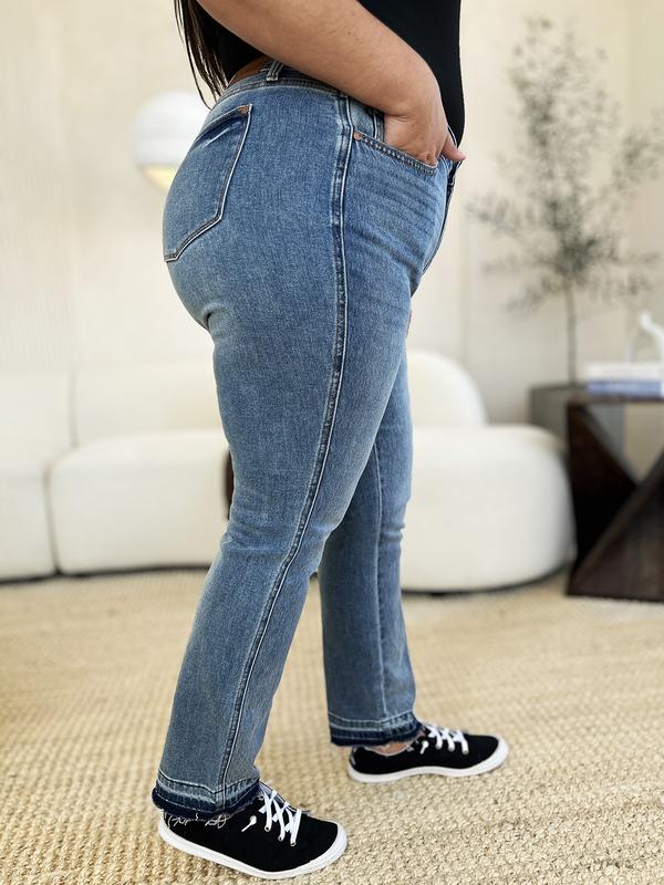 Judy Blue Full Size Mid Rise Rigid Magic Release Hem Jeans Basic Comfort Chic Bottom Style