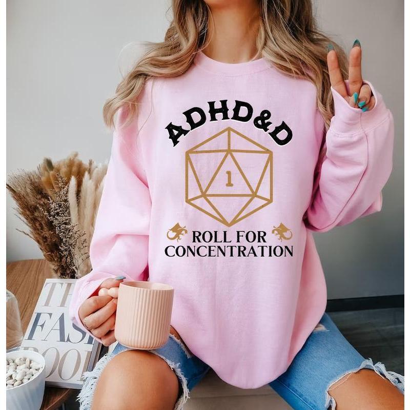 ADHD&D Roll for Concentration Sweatshirt, Dungeons and Dragons Dnd T-shirt, DnD Vintage Tee, ADHD Unisex shirt, DnD Shirt, RPG Gift, Dungeons Master Sweatshirt