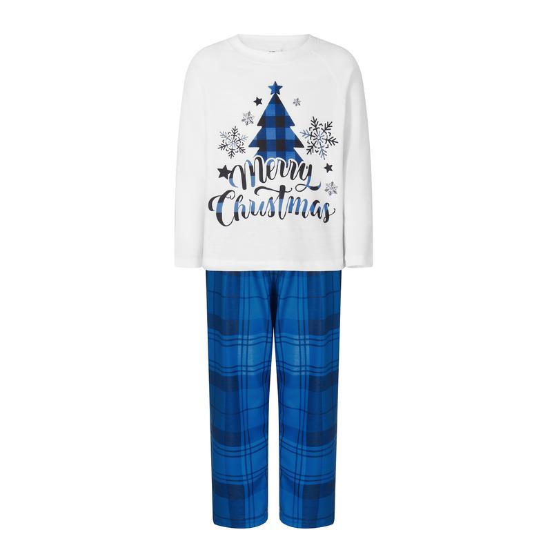 [Dad's Size Started From M] Family Matching Christmas Pajamas, Christmas Tree&Letter Print Long-Sleeved Tops + Plaid Trousers Sleepwear Outfits