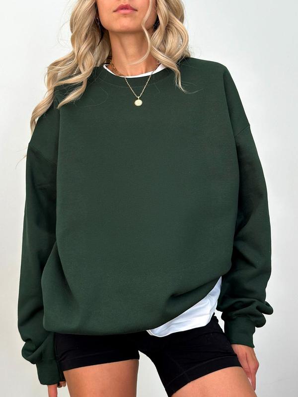 Women's Plain Drop Shoulder Pullover, Casual Long Sleeve Round Neck Sweatshirt for Fall & Winter, Women's Clothes for Daily Wear