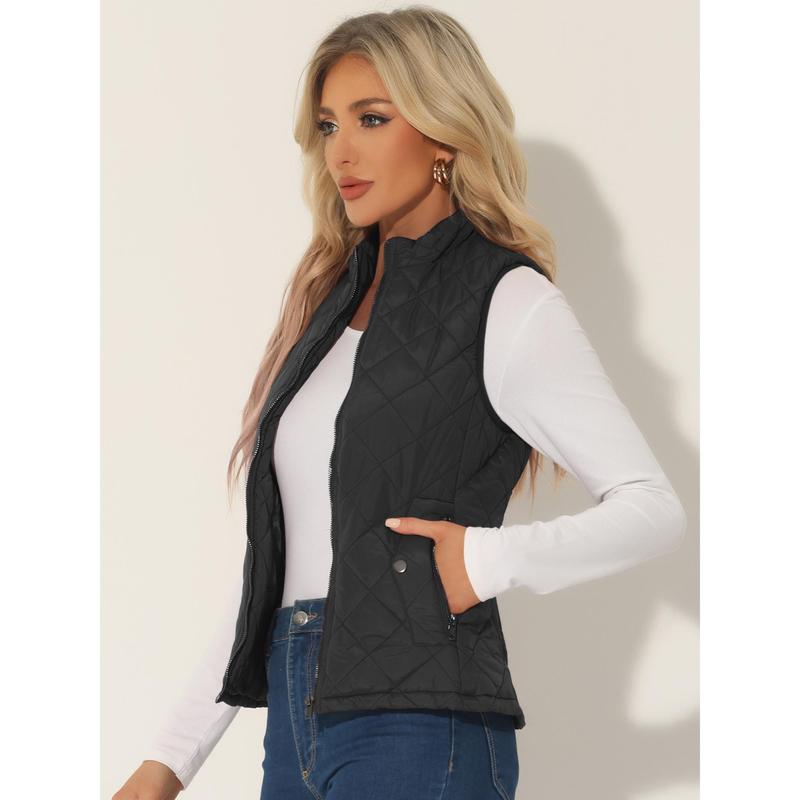 Allegra K Puffer Vest Stand Collar Lightweight Gilet Quilted Zip Vest Black