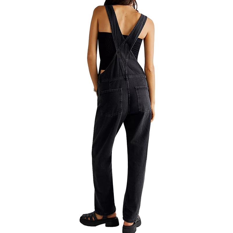 Women Denim Long Jumpsuit Casual Spaghetti Strap Wide Leg Romper Pants Summer Baggy Bib Overalls Womenswear Mum Sleeveless Tops