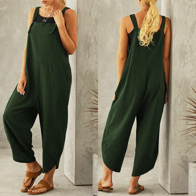 Tanming Womens Cotton Adjustable Casual Summer Bib Overalls Jumpsuits with Pockets