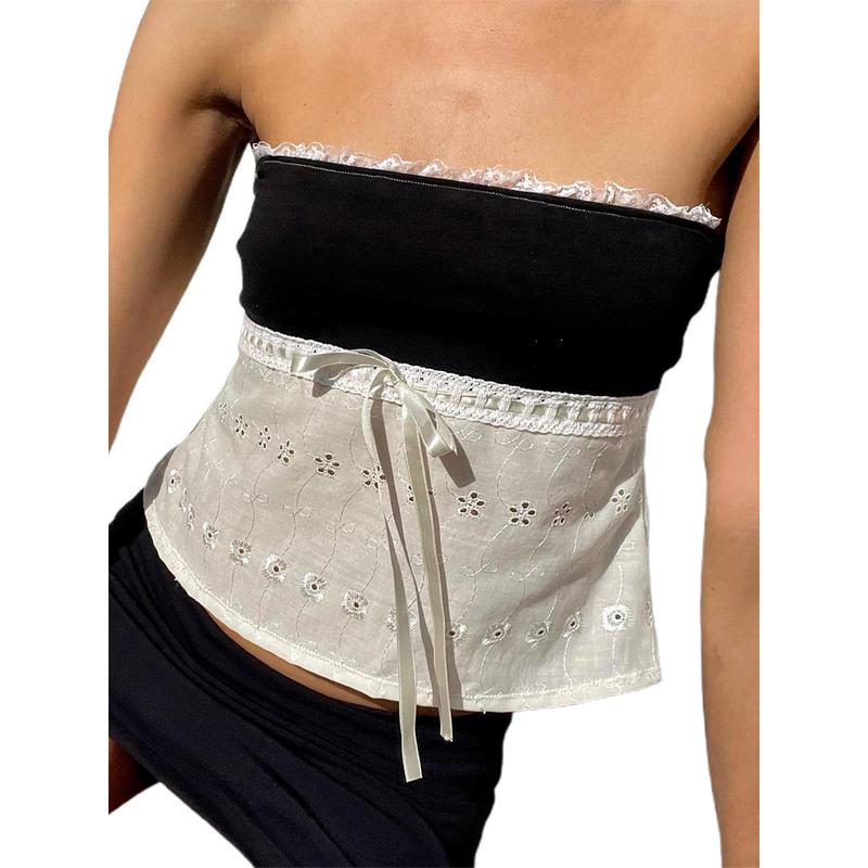 Women Tube Top, Strapless Backless Lacing Hollowed Patchwork Summer Ladies Vest for Club Party