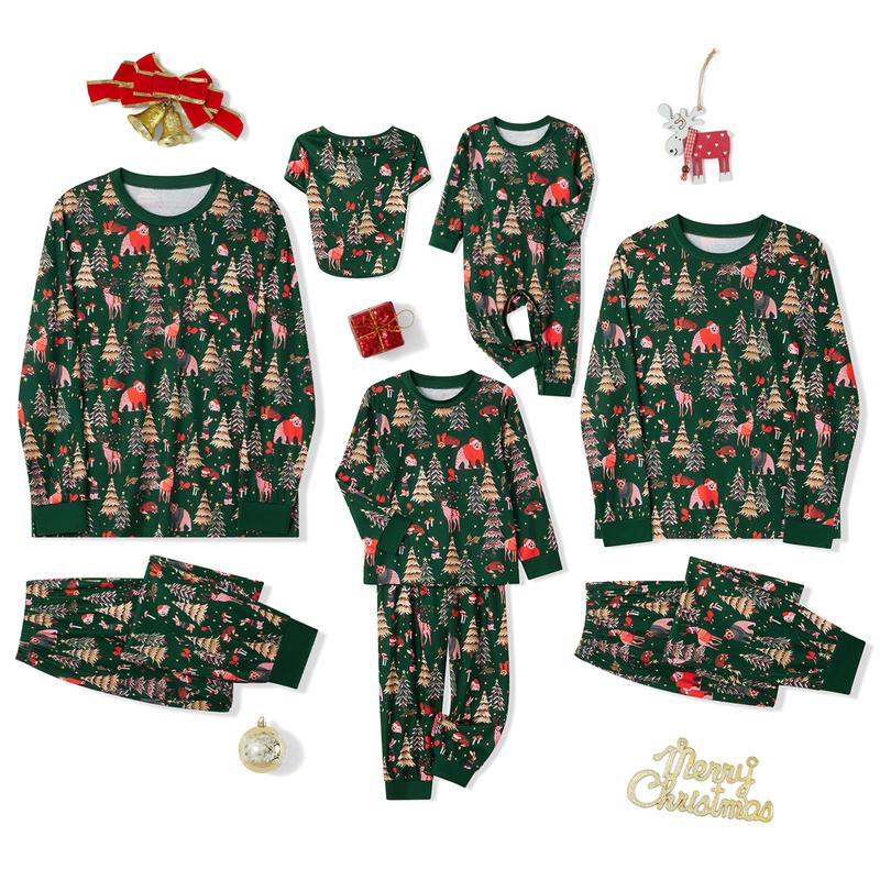 Family Matching Christmas Pajama Set, Printed Long Sleeve Tops Elastic Waist Pants for Fall Winter