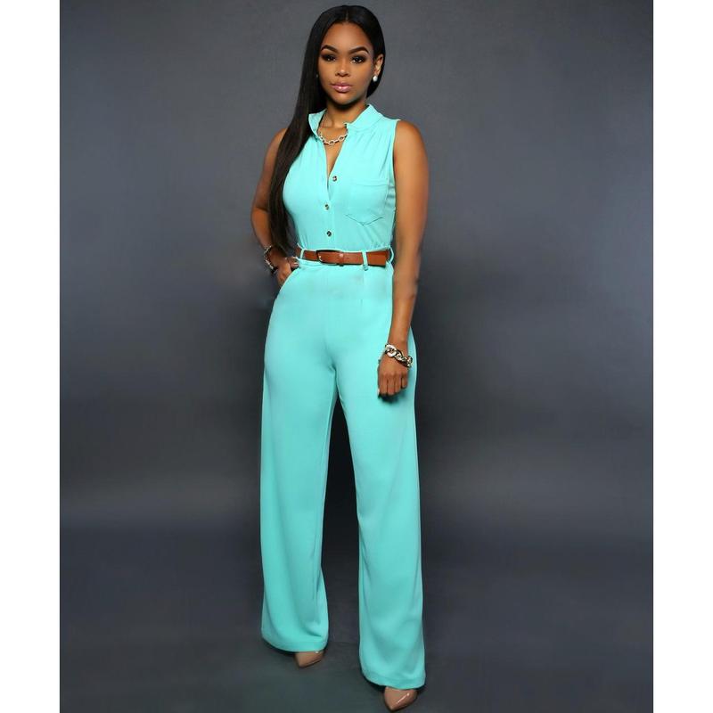 Single-breasted high-waisted hip lift wide-leg sexy stand-up collar women's jumpsuit with belt