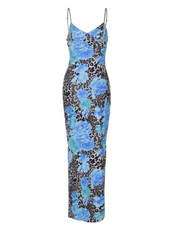 Women's Leopard & Floral Print Cami Dress, Fashion Casual Sleeveless Bodycon Maxi Dress for Party Club Dating Wear, Ladies Summer Clothes