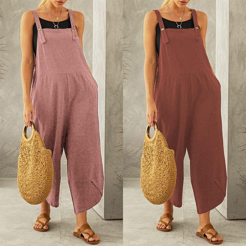 Tanming Womens Cotton Adjustable Casual Summer Bib Overalls Jumpsuits with Pockets