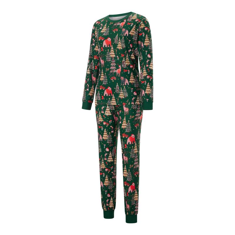 Family Matching Christmas Pajama Set, Printed Long Sleeve Tops Elastic Waist Pants for Fall Winter