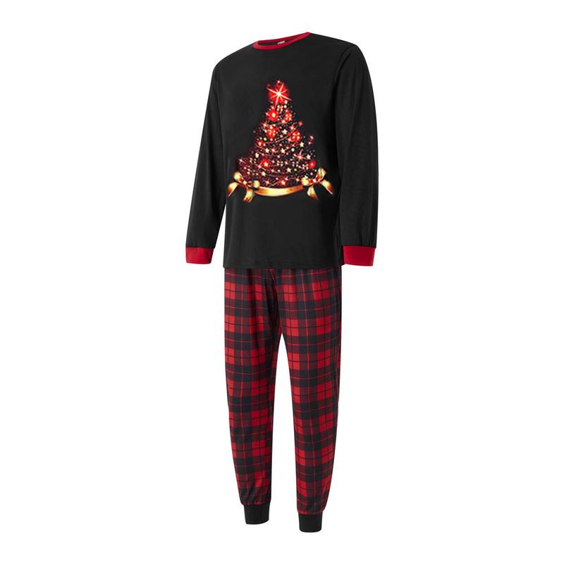 Hot Christmas Family Pajamas Matching Set Elk Print Long Sleeve Tops and Stretch Plaid Pants Sleepwear Soft Nightwear