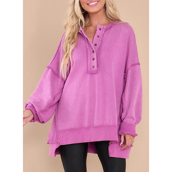 EVALESS Women's Oversized Sweatshirt Casual Long Sleeve Button Henley Neck Basic Pullover Tunic Tops Outfits 2024 Fall Clothing Womenswear Sweaters