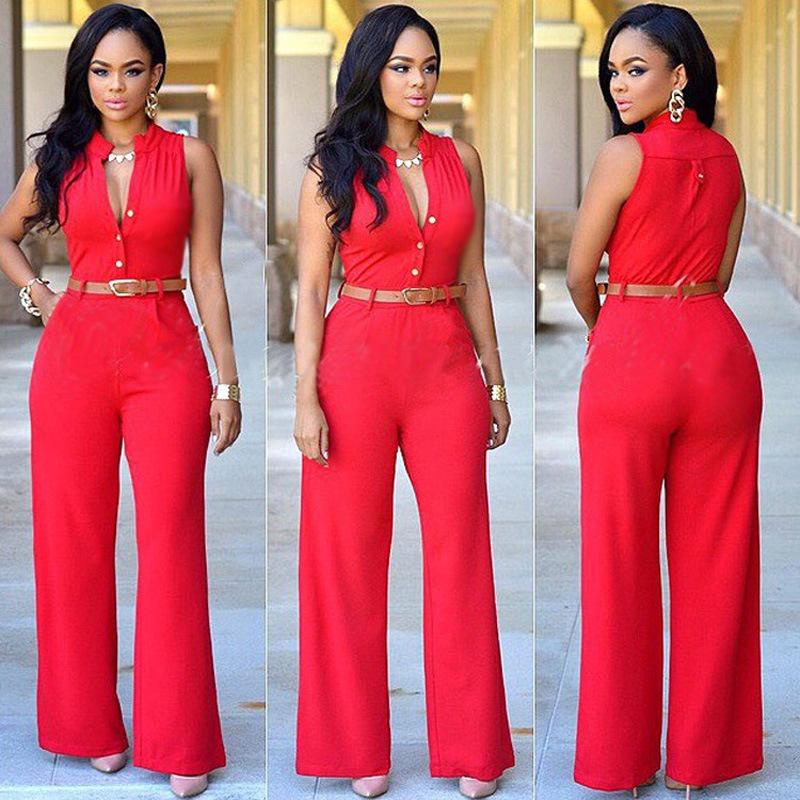 Single-breasted high-waisted hip lift wide-leg sexy stand-up collar women's jumpsuit with belt