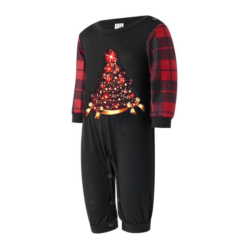 Hot Christmas Family Pajamas Matching Set Elk Print Long Sleeve Tops and Stretch Plaid Pants Sleepwear Soft Nightwear