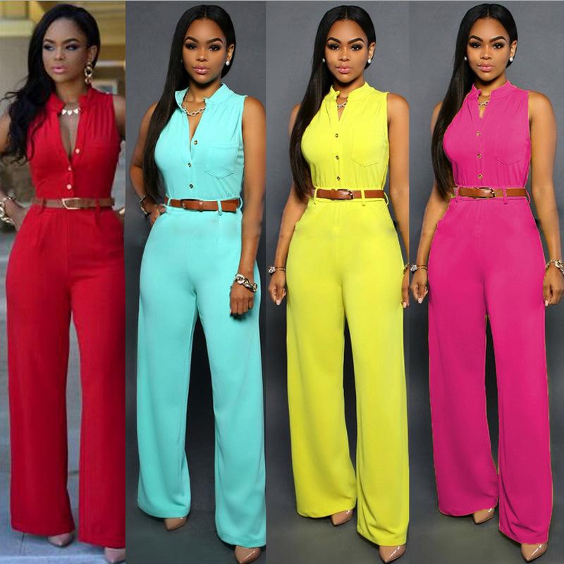 Single-breasted high-waisted hip lift wide-leg sexy stand-up collar women's jumpsuit with belt