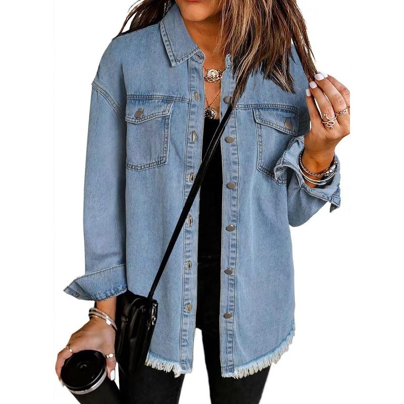 New Washed Denim Shirt Jacket for Women Autumn and Winter Personalized Street Style Frayed Hem Coat for Women Womenswear Tops