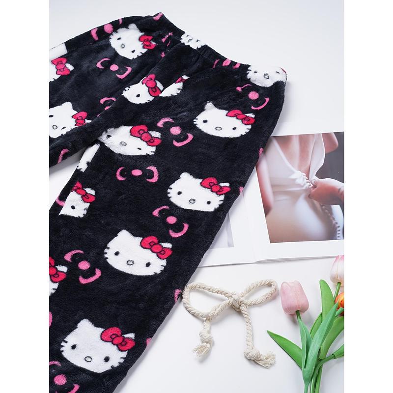 Licensed Sanrio Flannel Women's Pajamas, Kawaii Sanrio Hello Kitty, Casual Anime Pants, Warm White Wool, Autumn Fashion Gifts