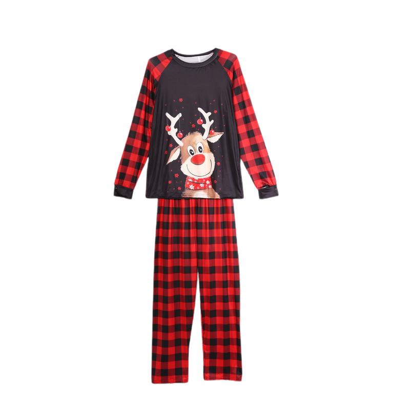 Classic Christmas Costume Family Matching Deer Plaid Print Pajamas Sets Round Neck Parent-child Clothing Xmas Pj's Clothes Homewear Sleepwear Loungewear Cotton Womenswear