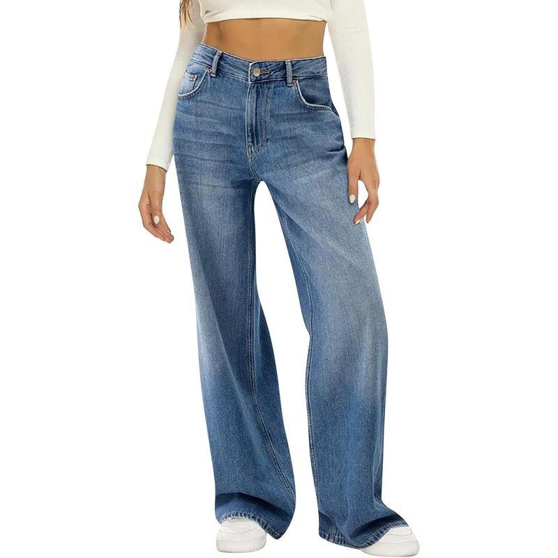 Women Sweatpants Jeans Boyfriend High Waited Baggy Wide Leg Jeans Y2K Streetwear Loose Fit Denim Pants with Pocket