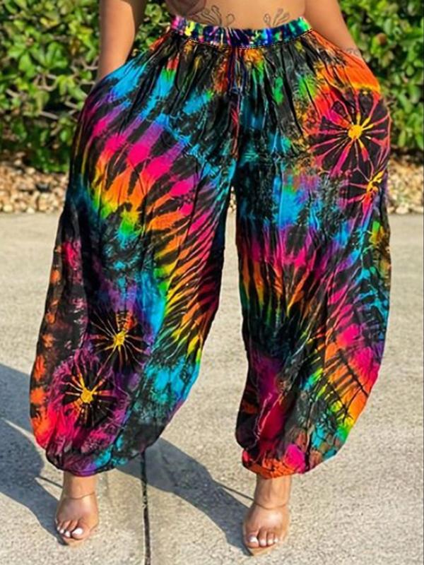  Tropical Print Drawstring Waist Jogger Pants, Boho Casual Elastic Waist Trousers for Daily Wear, Women's Bottoms for All Seasons