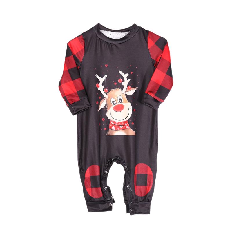 Christmas Costume Family Matching Deer Plaid Print Pajamas Round Neck Parent-child Clothing