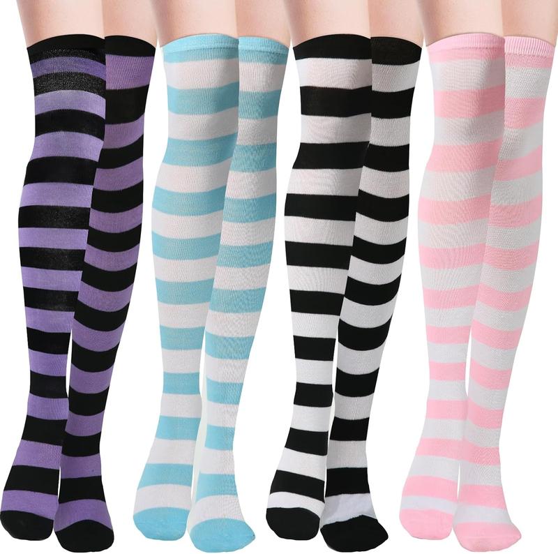 4 Pairs Thigh High Socks, High Socks,Long Socks,Thigh High Stockings,Halloween Cute Over The  Stripes Socks