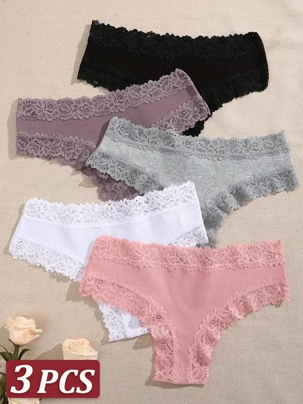 3Pcs set Women Cotton Panties Floral Lace Intimate Underwear Trendy Patchwork Lace Briefs Female Soft Underpants Lingerie S-XL