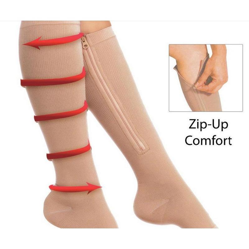 Unisex Zipper Anti-fatigue Compression Stockings Nylon Leg Support Stretch Pressure Long Socks Knee High Open Toe Socks