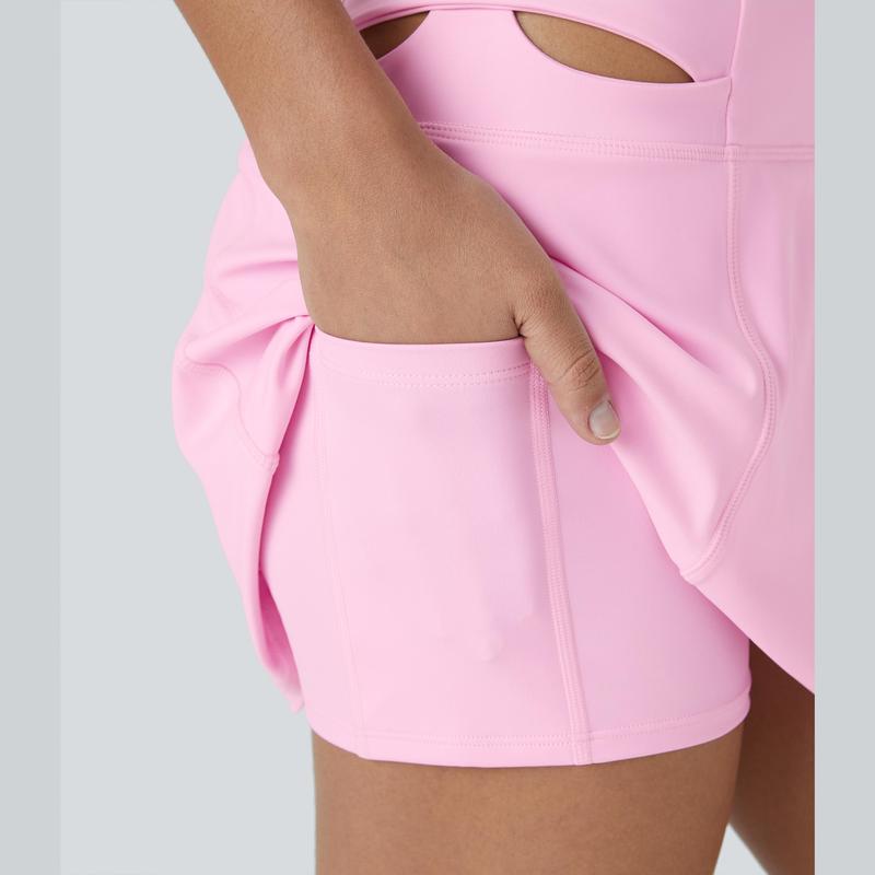 Halara Softlyzero™ Airy High Waisted Cut Out 2-in-1 Side Pocket Mini Flare Cool Touch Tennis Skirt-UPF50+