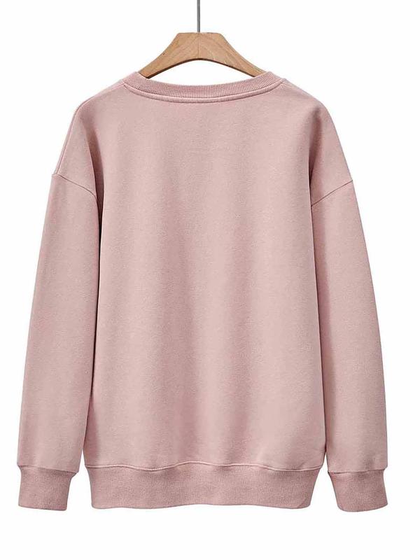 Women's Letter Print Round Neck Sweatshirt, Casual Long Sleeve Crew Neck Pullover for Spring & Fall, Fashion Women's Top for Daily Wear