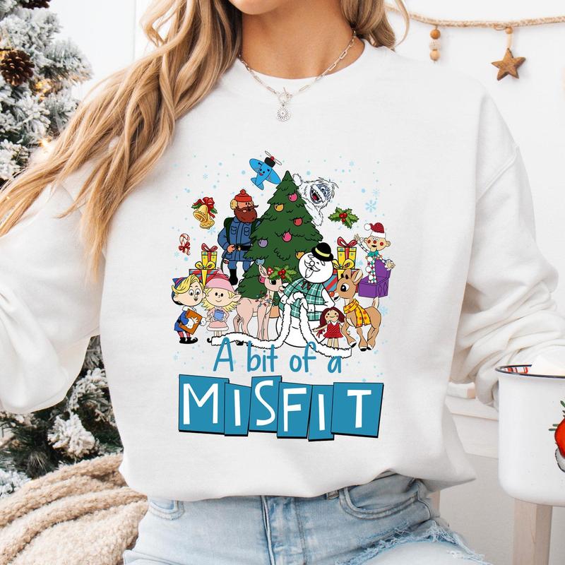 A Bit Of Misfit Rud0Iph The Red N0sed Reindeer Christmas Shirt, Rud0Iph the Red-N0sed Reindeer Shirt, Merry Christmas Shirt Womenswear Hoodie