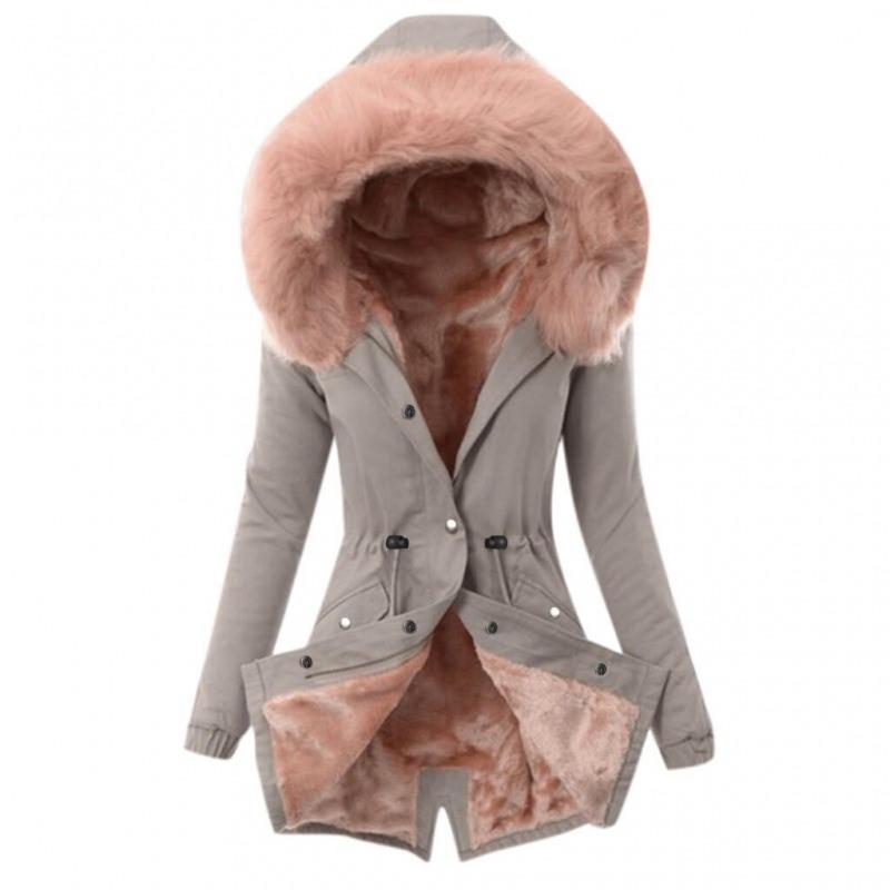 Women's fur collar drawstring solid color casual warm cotton coat, autumn and winter clothing, autumn and winter, 2024 latest best-selling items