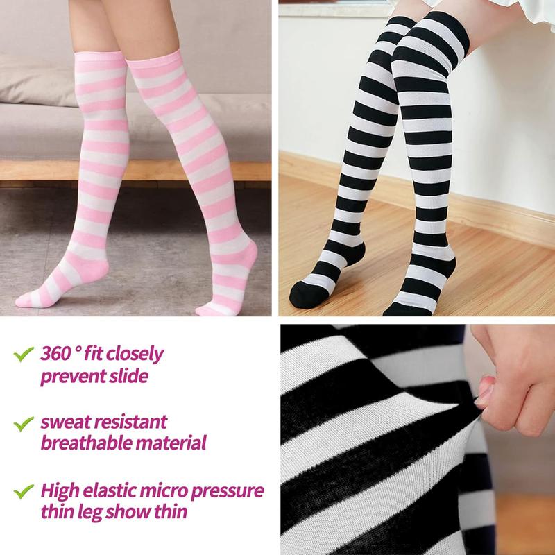 4 Pairs Thigh High Socks, High Socks,Long Socks,Thigh High Stockings,Halloween Cute Over The  Stripes Socks