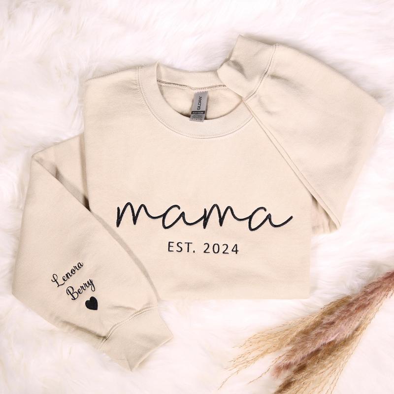 Custom Embroidered Mama Sweatshirt With Kids Names On Sleeve, Personalized Mom Embroidery Sweatshirt , Birthday Outfits