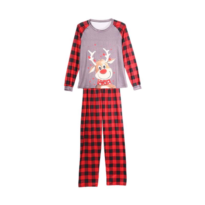 Christmas Costume Family Matching Deer Plaid Print Pajamas Round Neck Parent-child Clothing