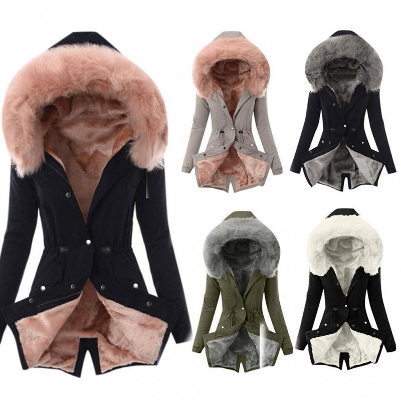 Women's fur collar drawstring solid color casual warm cotton coat, autumn and winter clothing, autumn and winter, 2024 latest best-selling items