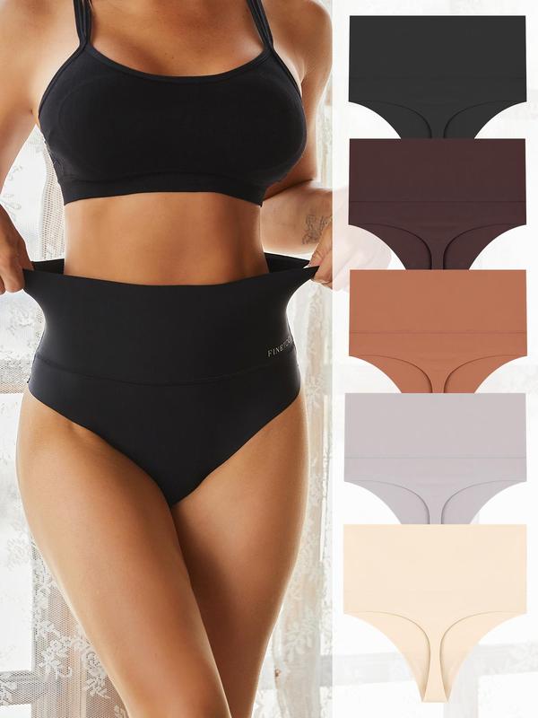 Women's Solid Color High Waist Thong, Casual Comfy Breathable Seamless Panty for Daily Wear, Ladies Underwear for All Seasons