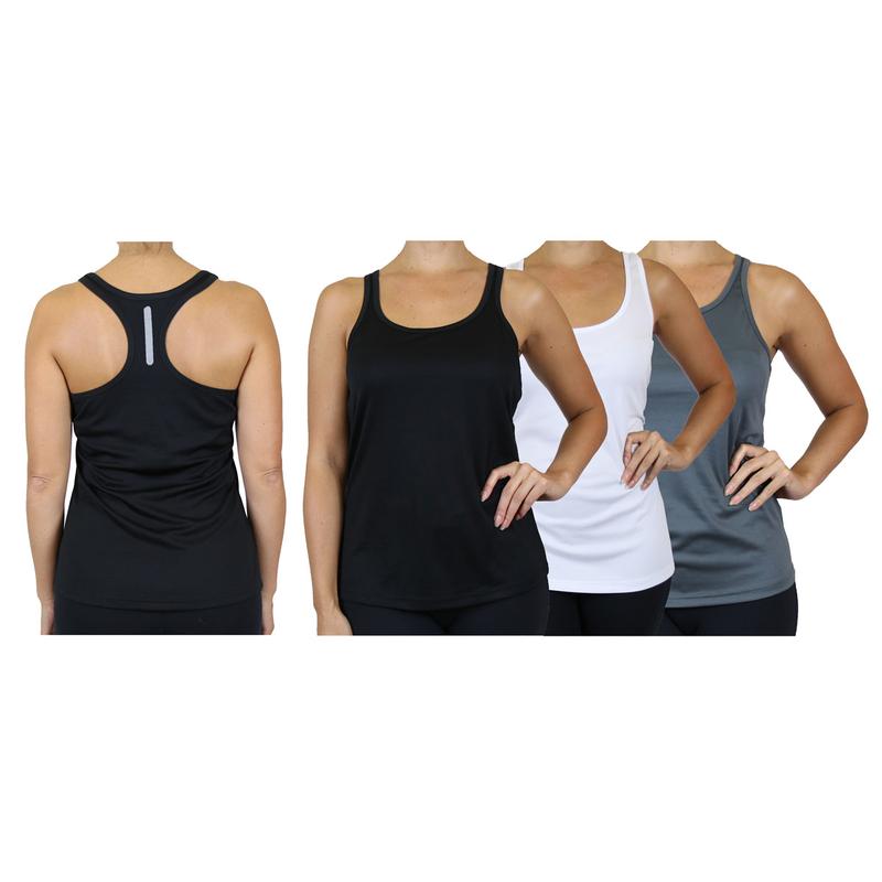 Women's 3-Pack Casual Slim-fitting Moisture Wicking Comfort Fabric Racerback Tops with Reflective Polyester