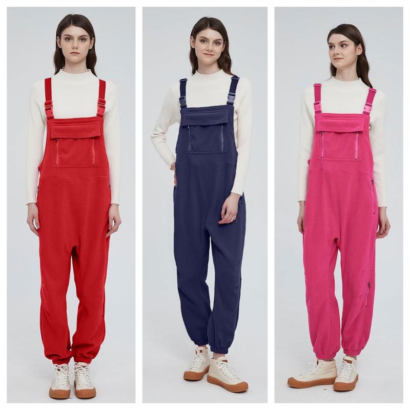 Tanming Womens Fleece Overalls 2024 Warm Winter Casual Loose Jumpsuits Sherpa Bib Overalls Fuzzy Ski Pants with Pockets