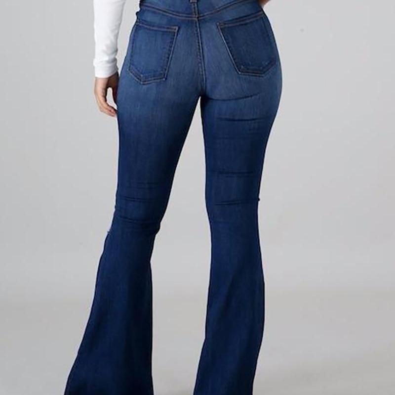 Women's Flared Pants High Waist Hole Slim Classic Flared Pants High Stretch Hole Breaking Jeans straight  fit pantalon cintura casual jean bell  bottom Womenswear Trouser Denim Comfort Streetwear Basic Flare Pants Minimalist