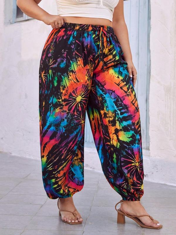  Tropical Print Drawstring Waist Jogger Pants, Boho Casual Elastic Waist Trousers for Daily Wear, Women's Bottoms for All Seasons