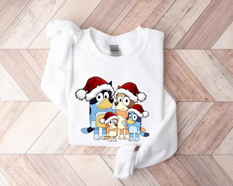 Bluey Family Christmas Comfort Color T-shirt, Bluey Christmas Sweatshirt, Bluey Family Hoodie, Christmas Sweatshirt, Bluey And Bingo Xmas