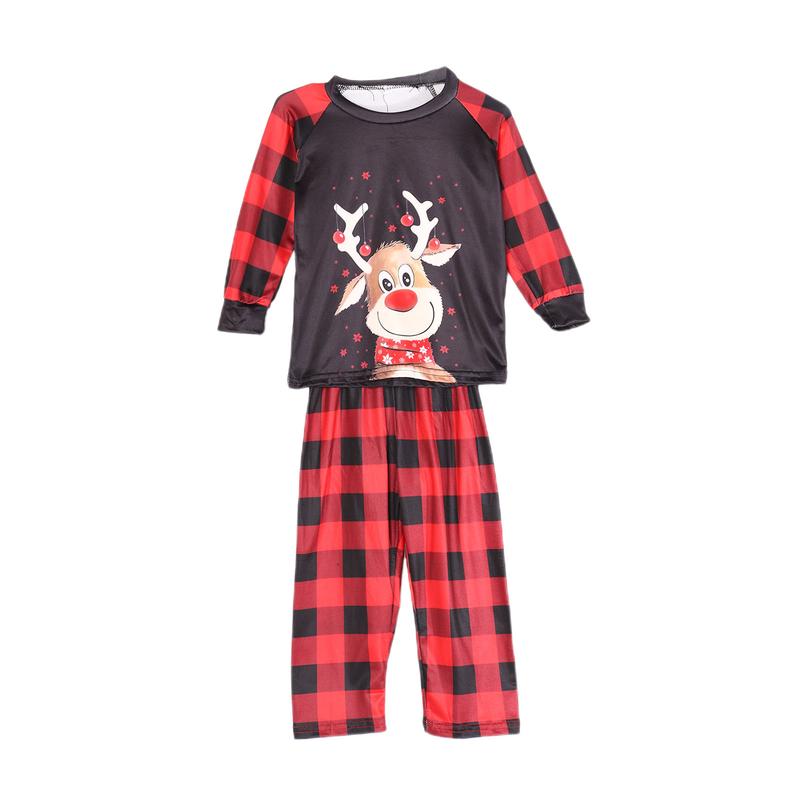 Christmas Costume Family Matching Deer Plaid Print Pajamas Round Neck Parent-child Clothing