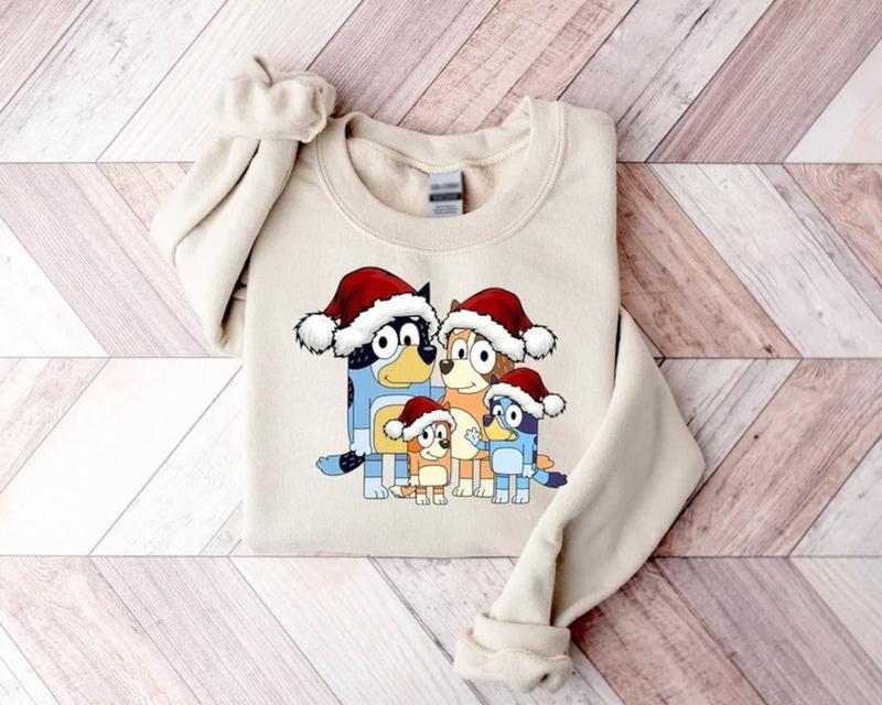 Bluey Family Christmas Comfort Color T-shirt, Bluey Christmas Sweatshirt, Bluey Family Hoodie, Christmas Sweatshirt, Bluey And Bingo Xmas