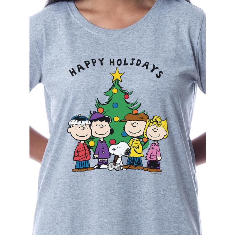 Peanuts Womens' Happy Holidays Christmas Nightgown Sleep Pajama Shirt