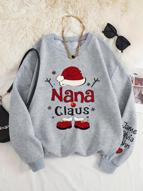 Women's Christmas Themed Letter Print Crew Neck Sweatshirt, Casual Long Sleeve Pullover for Fall & Winter, Women's Clothes for Daily Wear