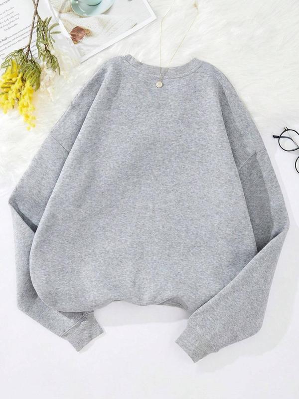 Women's Christmas Themed Letter Print Crew Neck Sweatshirt, Casual Long Sleeve Pullover for Fall & Winter, Women's Clothes for Daily Wear