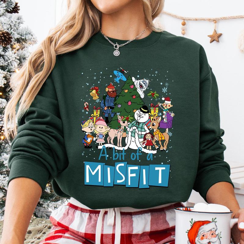 A Bit Of Misfit Rud0Iph The Red N0sed Reindeer Christmas Shirt, Rud0Iph the Red-N0sed Reindeer Shirt, Merry Christmas Shirt Womenswear Hoodie